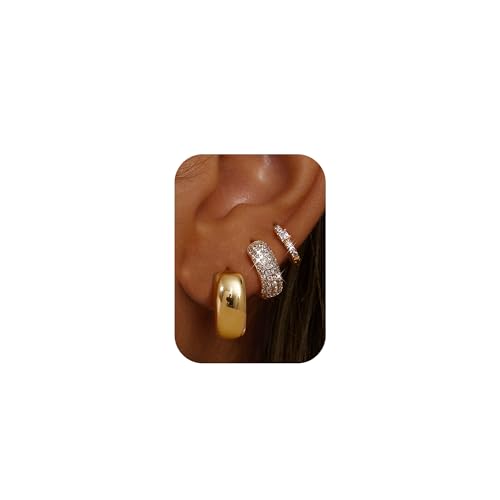 LOLIAS Women's Chunky Huggie Hoop Earrings Set