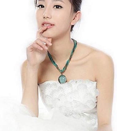Harlorki Women's Retro Turquoise Rhinestone Pendant Necklace
