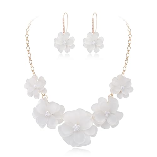 Flyonce Women's Floral Boho Collar Necklace with Earrings