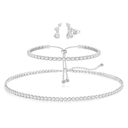 Luxval Women's 3mm CZ Tennis Choker Necklace