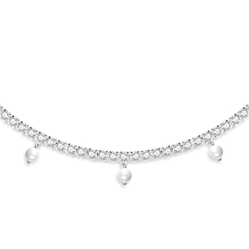 Luxval Women's 3mm CZ Tennis Choker Necklace