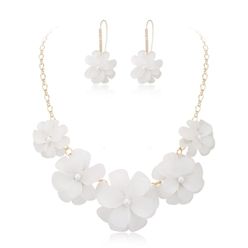 Flyonce Women's Floral Boho Collar Necklace with Earrings