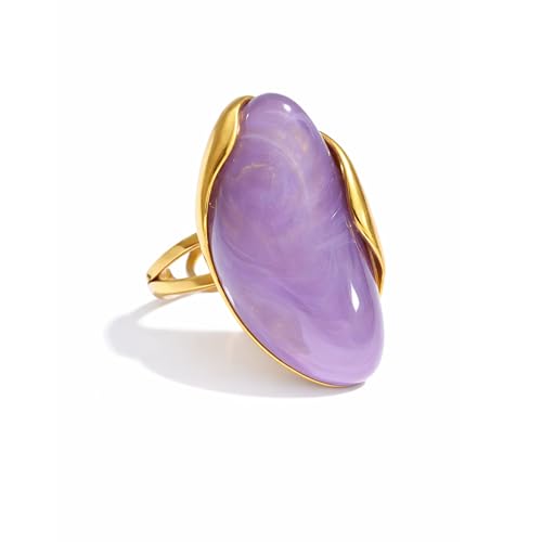 Mchic Women's Chunky Oval Resin Statement Ring