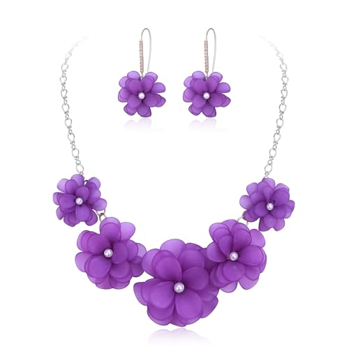 Flyonce Women's Floral Boho Collar Necklace with Earrings