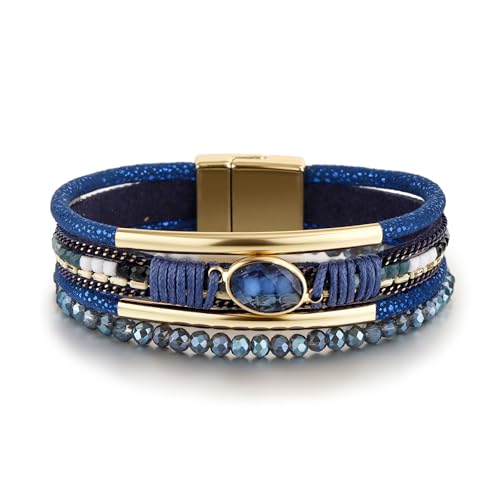 Edoneery Women's Boho Leather Layered Cuff Wrap Bracelet 19.5cm