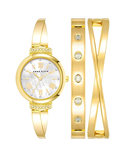 Anne Klein Women's Crystal Accented Bangle Watch and Bracelet Set