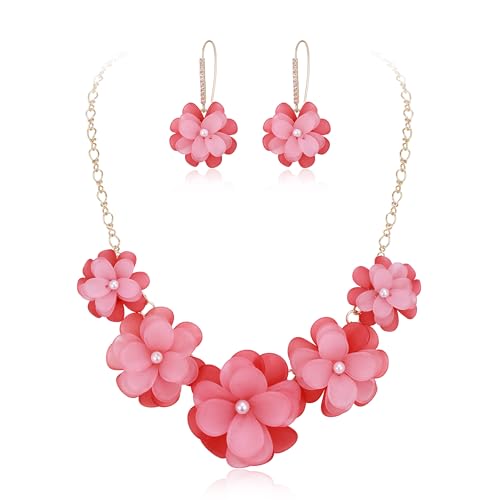 Flyonce Women's Floral Boho Collar Necklace with Earrings