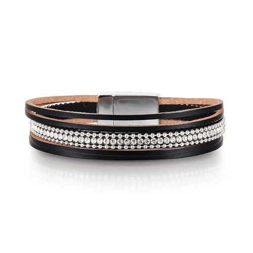 Edoneery Women's Boho Leather Layered Cuff Wrap Bracelet 19.5cm