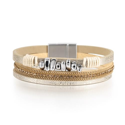 Edoneery Women's Boho Leather Layered Cuff Wrap Bracelet 19.5cm