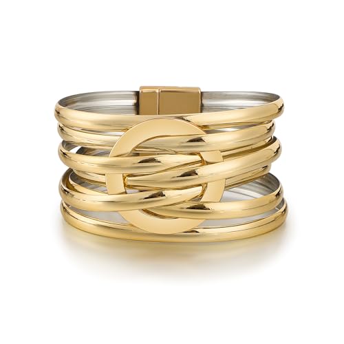Edoneery Women's Boho Leather Layered Cuff Wrap Bracelet 19.5cm