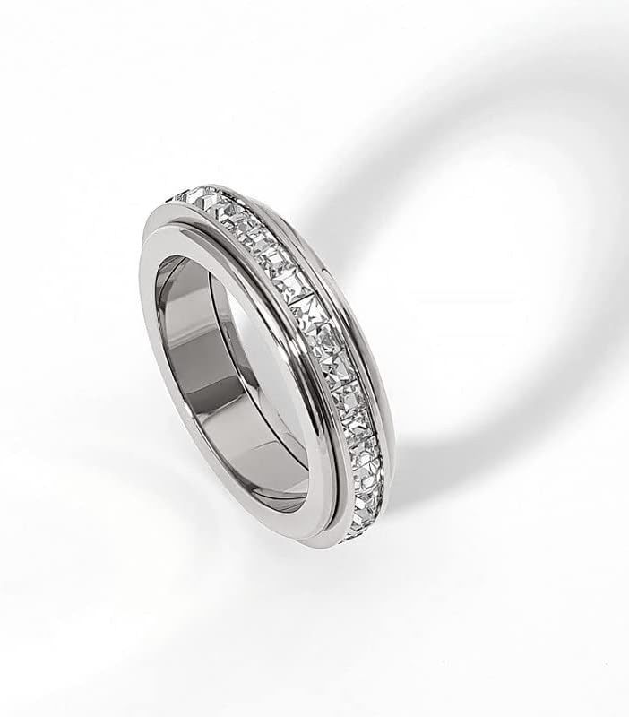 Pingyongchang Women's Titanium Steel CZ Spinner Anxiety Ring