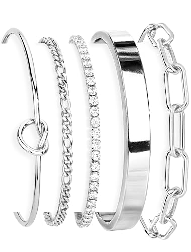 Gokeey Women's 14K Gold Plated Stackable Cuff Bracelet Set