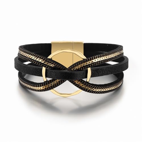 Edoneery Women's Boho Leather Layered Cuff Wrap Bracelet 19.5cm