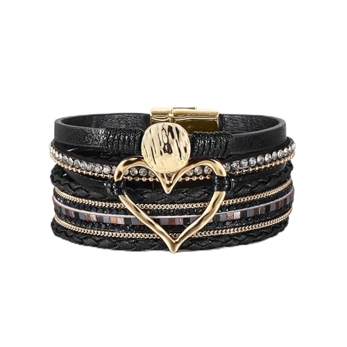 Edoneery Women's Boho Leather Layered Cuff Wrap Bracelet 19.5cm