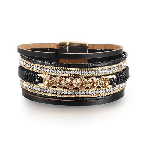 Edoneery Women's Boho Leather Layered Cuff Wrap Bracelet 19.5cm