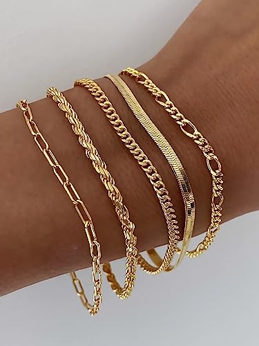 DEARMAY Women's 14K Gold Plated Chain Bracelet Set