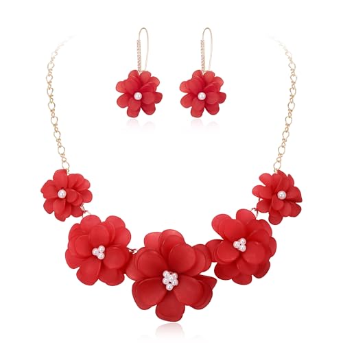 Flyonce Women's Floral Boho Collar Necklace with Earrings
