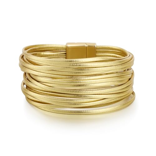 Edoneery Women's Boho Leather Layered Cuff Wrap Bracelet 19.5cm
