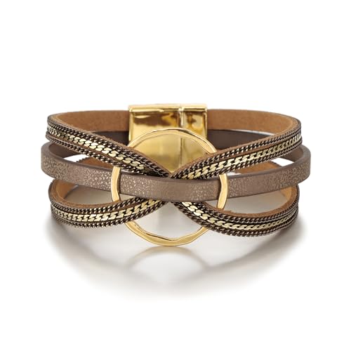 Edoneery Women's Boho Leather Layered Cuff Wrap Bracelet 19.5cm