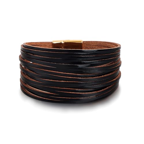 Edoneery Women's Boho Leather Layered Cuff Wrap Bracelet 19.5cm