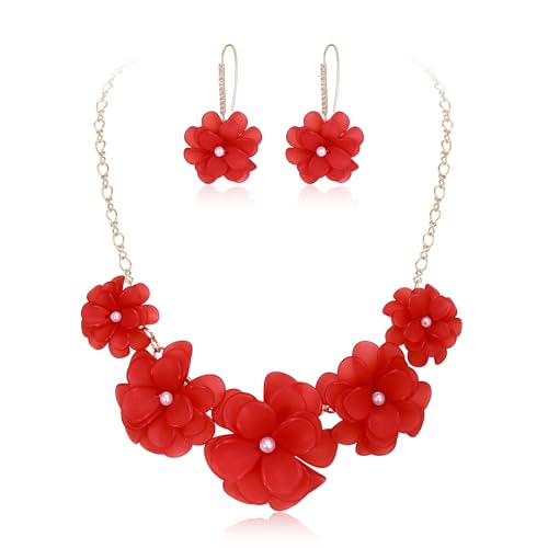 Flyonce Women's Floral Boho Collar Necklace with Earrings