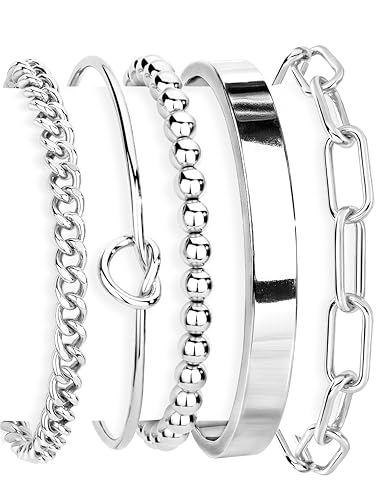 Gokeey Women's 14K Gold Plated Stackable Cuff Bracelet Set