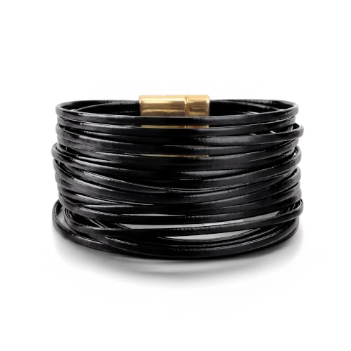 Edoneery Women's Boho Leather Layered Cuff Wrap Bracelet 19.5cm