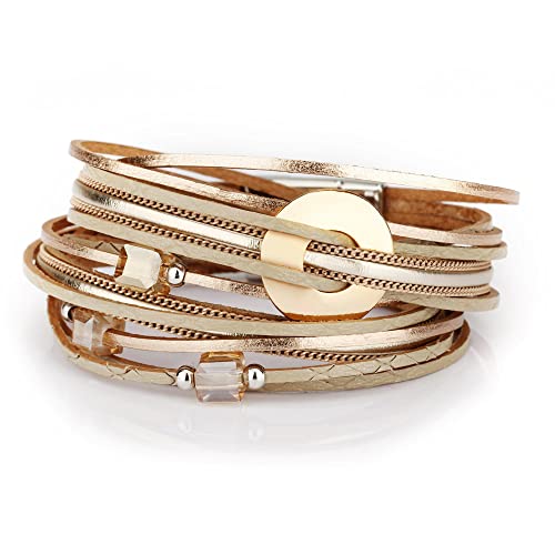 Fesciory Women's Boho Western Leather Wrap Cuff Bracelet