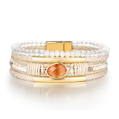 Edoneery Women's Boho Leather Layered Cuff Wrap Bracelet 19.5cm