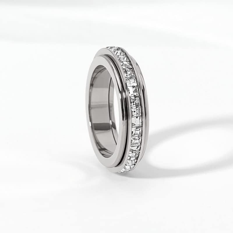 Pingyongchang Women's Titanium Steel CZ Spinner Anxiety Ring