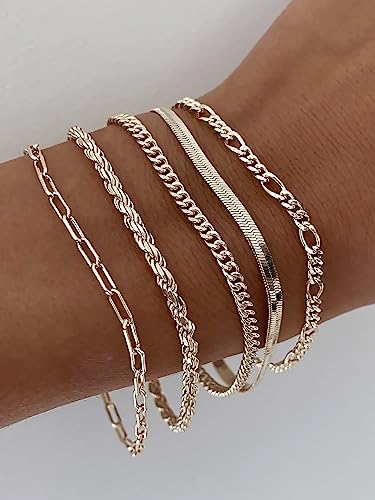 DEARMAY Women's 14K Gold Plated Chain Bracelet Set