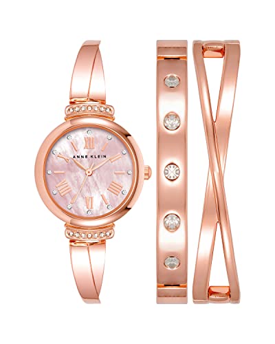 Anne Klein Women's Crystal Accented Bangle Watch and Bracelet Set