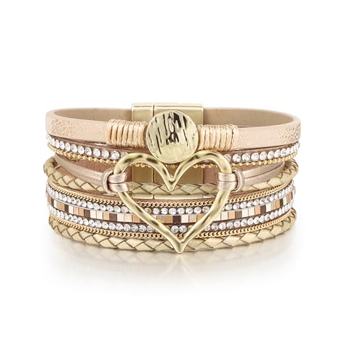 Edoneery Women's Boho Leather Layered Cuff Wrap Bracelet 19.5cm