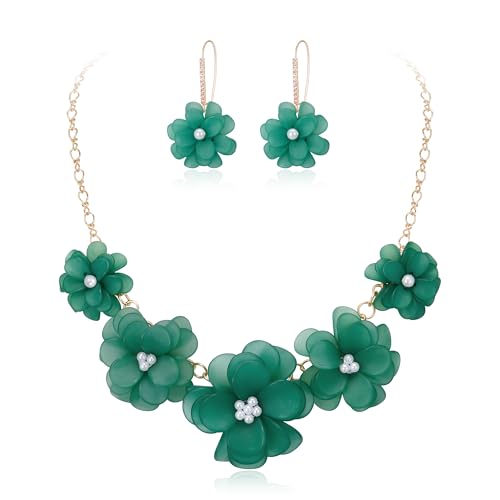 Flyonce Women's Floral Boho Collar Necklace with Earrings