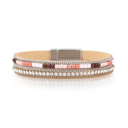 Edoneery Women's Boho Leather Layered Cuff Wrap Bracelet 19.5cm
