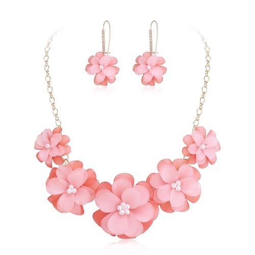 Flyonce Women's Floral Boho Collar Necklace with Earrings