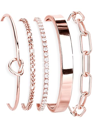 Gokeey Women's 14K Gold Plated Stackable Cuff Bracelet Set