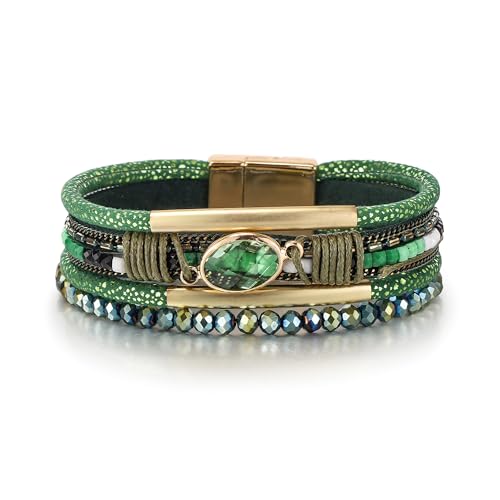 Edoneery Women's Boho Leather Layered Cuff Wrap Bracelet 19.5cm