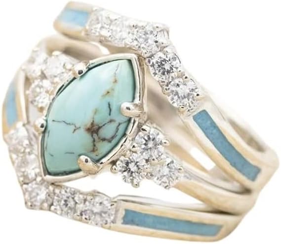 Pingyongchang Women's Natural Turquoise Diamond Ring Set
