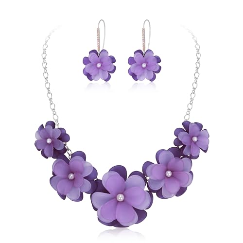 Flyonce Women's Floral Boho Collar Necklace with Earrings