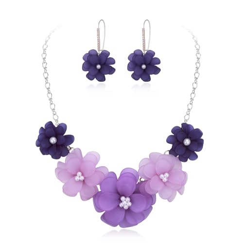 Flyonce Women's Floral Boho Collar Necklace with Earrings