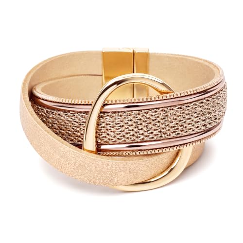 Edoneery Women's Boho Leather Layered Cuff Wrap Bracelet 19.5cm