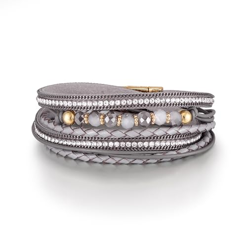 Edoneery Women's Boho Leather Layered Cuff Wrap Bracelet 19.5cm