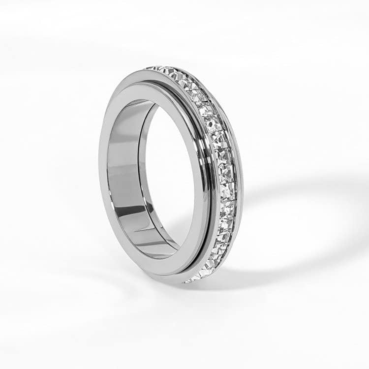 Pingyongchang Women's Titanium Steel CZ Spinner Anxiety Ring
