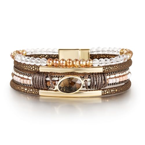 Edoneery Women's Boho Leather Layered Cuff Wrap Bracelet 19.5cm
