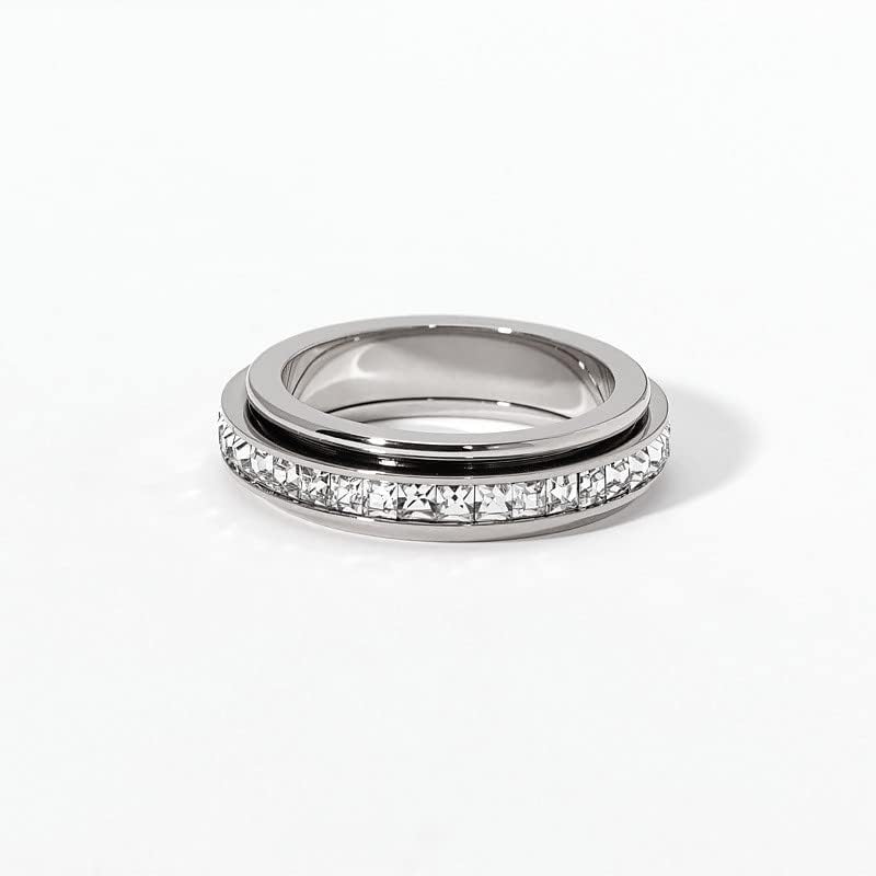Pingyongchang Women's Titanium Steel CZ Spinner Anxiety Ring