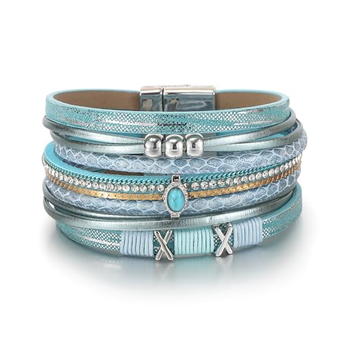 Edoneery Women's Boho Leather Layered Cuff Wrap Bracelet 19.5cm