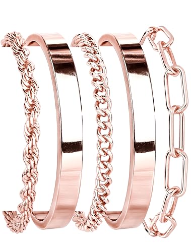 Gokeey Women's 14K Gold Plated Stackable Cuff Bracelet Set