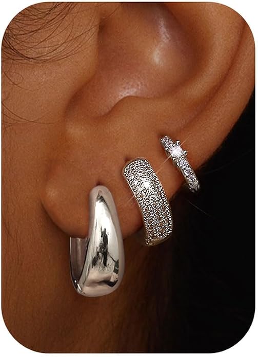 LOLIAS Women's Chunky Huggie Hoop Earrings Set