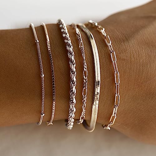 DEARMAY Women's 14K Gold Plated Chain Bracelet Set
